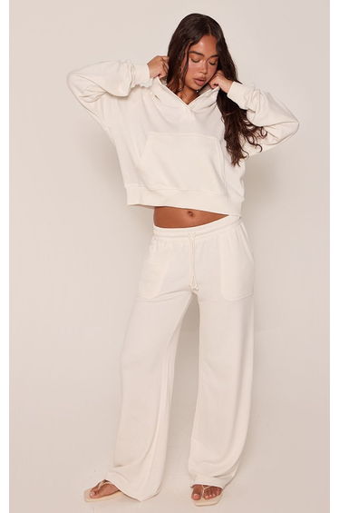Cream Lightweight Loopback Wide Leg Joggers
