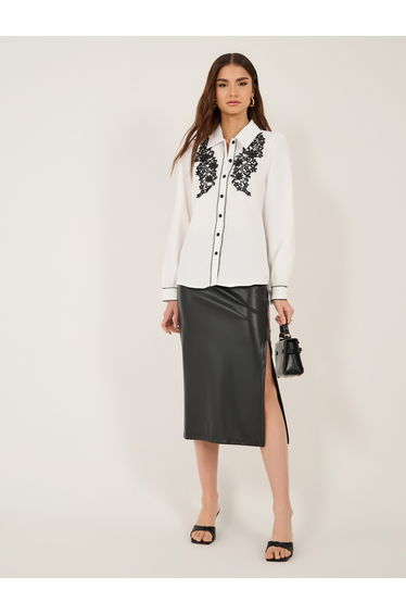 Regular Fit Lace Insert Collared Shirt