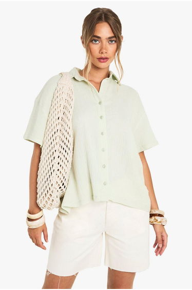 Crinkle Cotton Short Sleeve Shirt