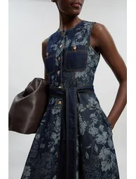 Jacquard Denim Full Skirted Midi Dress - 2
