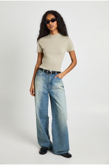 Short Sleeve Knit Rib Top - taupe