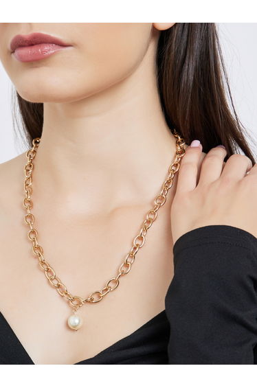Gold Chain Necklace with Pearl Pendant