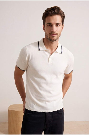 Stone Regular Polo Collar Plain Polo Collar T-Shirt