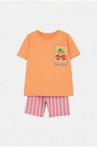 Salmon Striped Knitted Bottom - Top Set