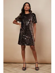 Occasion Geo Sequin Puff Sleeve Mini Dress