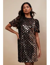 Occasion Geo Sequin Puff Sleeve Mini Dress - 3