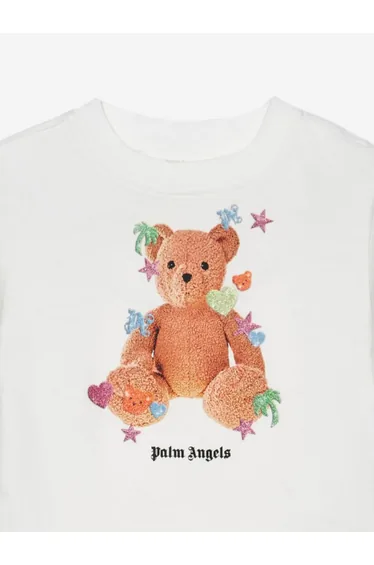 Palm Angels Girls Stickers Bear Regular T-Shirt in Ivory