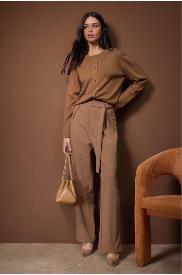 Wardrobe essentials brown button detailed cotton basic knit cardigan