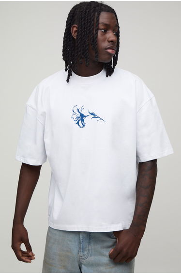 Oversized Boxy Floral Micro Print T-Shirt - white