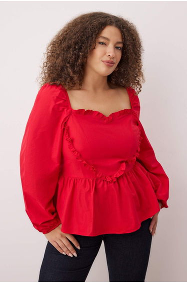 Teen Red Terrycotton Woven Plus Size Blouse