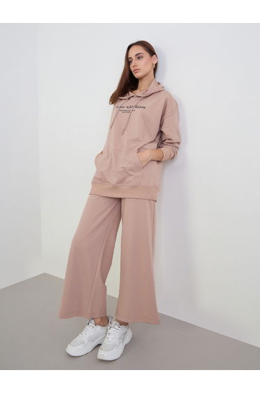 Beige Oversized Printed Hoodie and Joggers Co-Ords