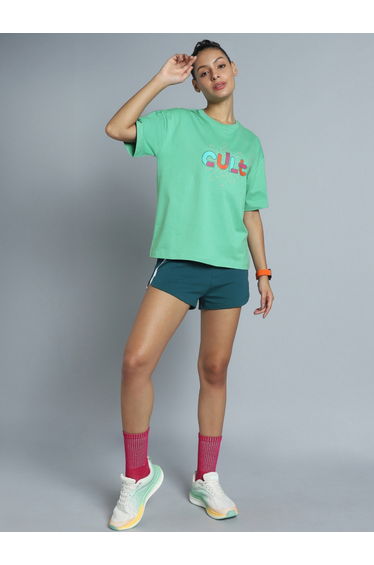 Women Green Brand Carrier Relaxed Fit T-Shirt