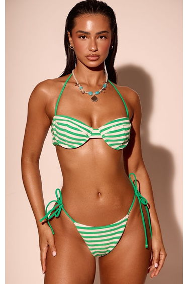 Green Striped Toweling Underwired Bikini Top