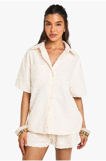Textured Oversized Shirt - cream