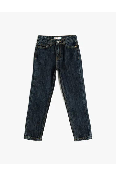 Denim Trousers Straight Leg Normal Waist - Straight Jeans with Adjustable Elastic Waist