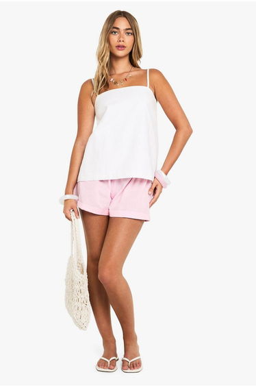 Linen Turn Up Shorts - pink
