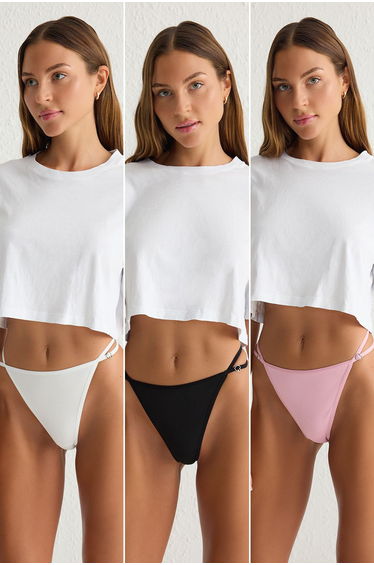 Multicolored 3-Piece Lace Openwork Thong Panties
