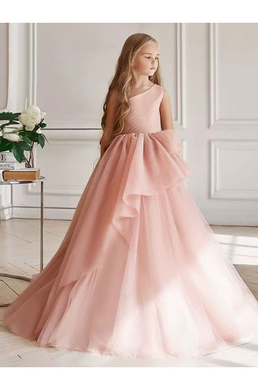 Girls Pink Ruffle Detail One Shoulder Maxi Dress