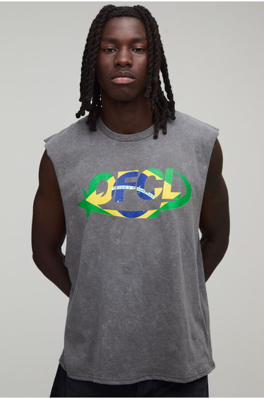 Oversized Boxy Ofcl Washed Brazil Tank - grey