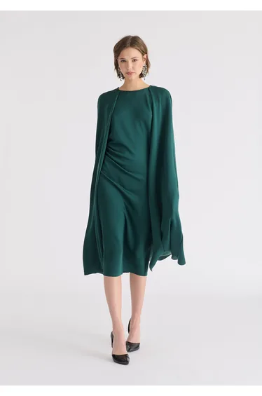 Cape Sleeves Dress with Waist Details