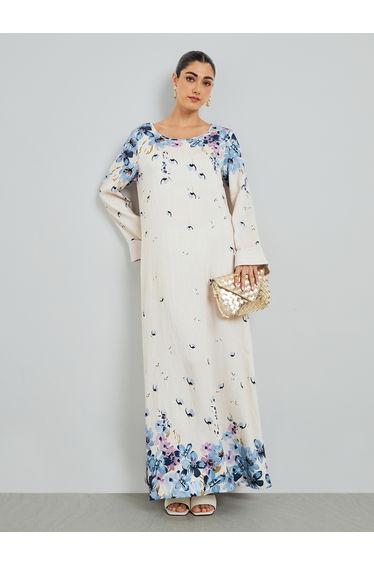 Blue Floral Print A-Line Jalabiya