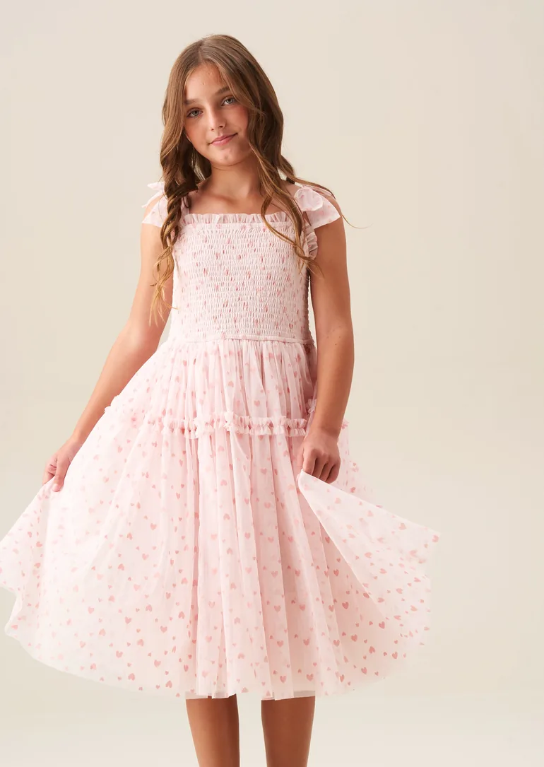 Vivi Heart Flock Tie Shoulder Mesh Dress - 1
