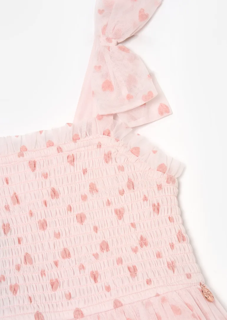 Vivi Heart Flock Tie Shoulder Mesh Dress - 7
