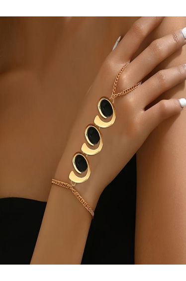 Gold Hand Chain Bracelet with Black Accents