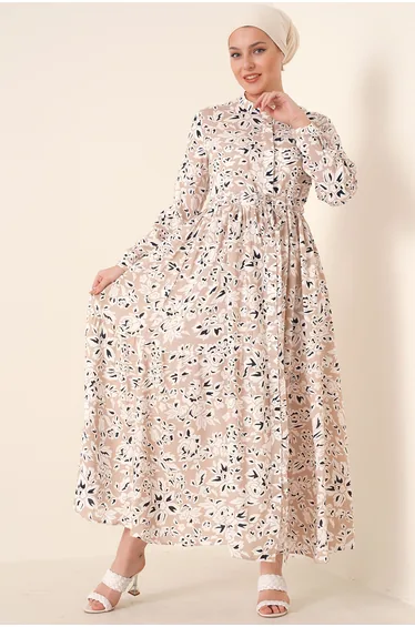 فستان ماكسي بأزرار إغلاق بطبعة أزهار