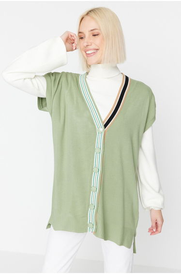 Mint Collar Strip Detailed Knitwear Sweater