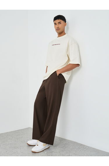 Men Brown Oversized Double Pleated Trousers