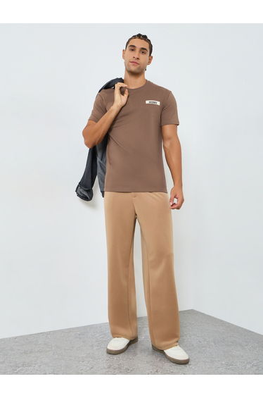 Men Brown Slogan Regular Fit T-Shirt
