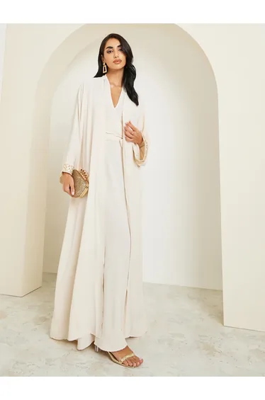 Sequined Lace Detail Abaya and Halter Neck Dress Modest Set