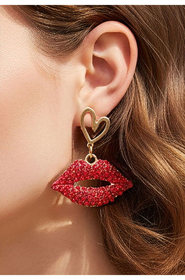 Love Kiss Rhinestone Lip Dangle Earrings