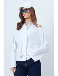 Women's White Scarf Detailed Buttoned Jacket - 3