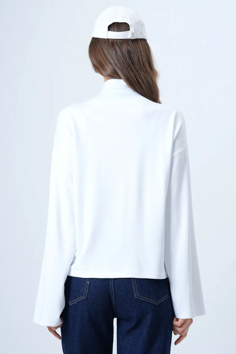 Women's White Scarf Detailed Buttoned Jacket - 5