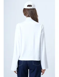 Women's White Scarf Detailed Buttoned Jacket - 5