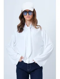 Women's White Scarf Detailed Buttoned Jacket - 2