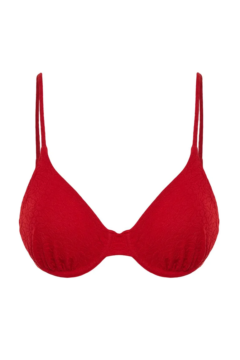 Red Balconette Textured Bikini Top - 1