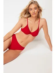 Red Balconette Textured Bikini Top - 4
