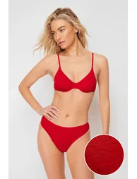 Red Balconette Textured Bikini Top - 5