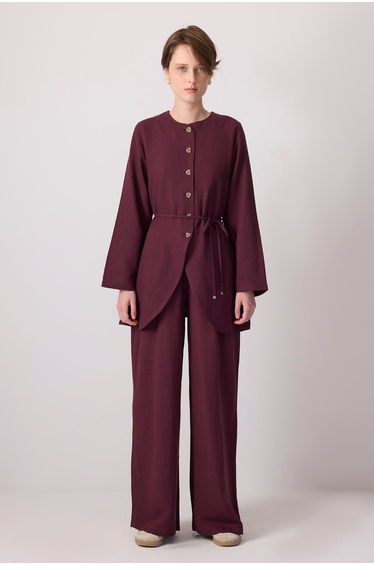 VISCOSE JACKET AND PANTS SET WITH BINDING BELT