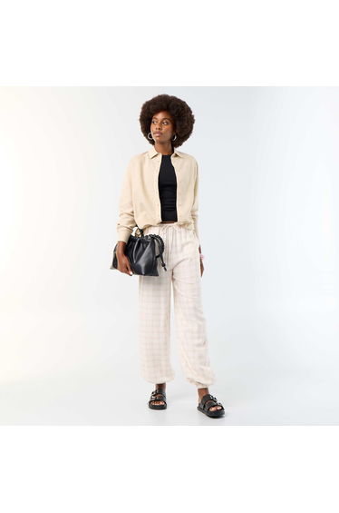 Solid Color Balloon Fit Trousers with 2 Pockets BEIGE