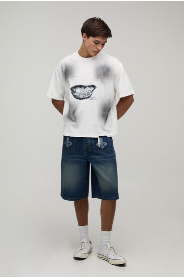 Fleur De Lis Rhinestone Jorts - antique blue