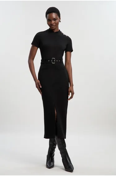 فستان كارين ميلين كنزةشتوي أسود ميداكسي بقصة مستقيمة