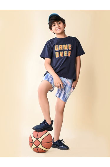 Game Over Print T-Shirt and Tie-Dye Shorts Set