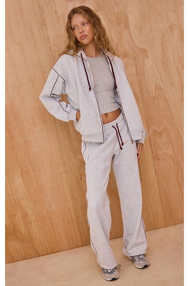 Ash Grey Contrast Seam Drawcord Straight Leg Jogger
