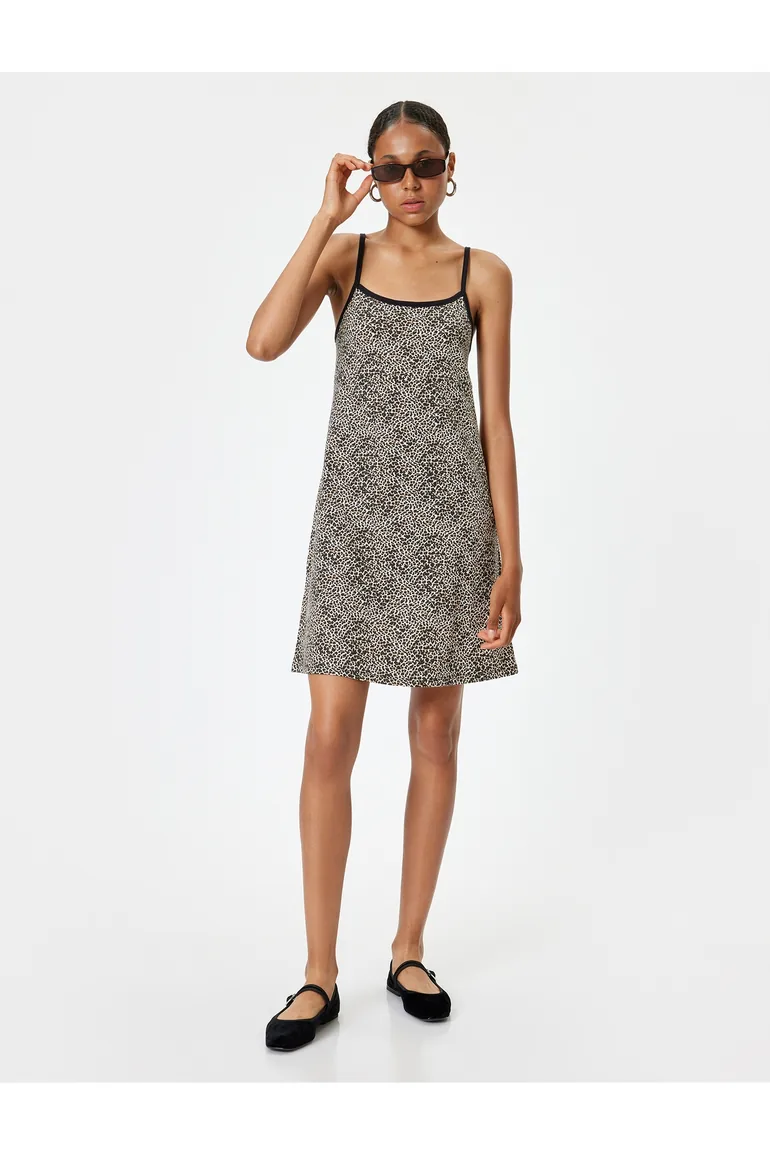 Leopard Pattern Dress Flared Mini Strap Comfortable Cut Koton : Holiday Dresses : VogaCloset Oman Leopard Pattern Dress Flared Mini Strap Comfortable Cut Koton : Holiday Dresses : VogaCloset Oman