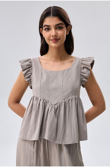 Ruffle Sleeve Peplum Top