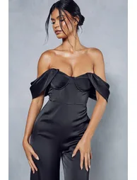 Satin Corset Bardot Jumpsuit - 1